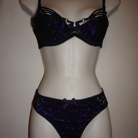 Agent Provocateur Rudy bra/brief black with purple - Picture 1 of 8